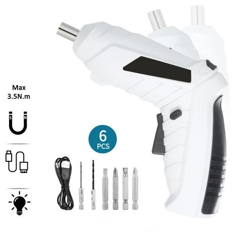SUPERSELLER Tournevis Sans Fil 1300mAh USB Rechargeable Tournevis électrique Réglable 2 Position Perceuse Visseuse 6Nm Multifonctionnel Perceuse Électrique Outils Électriques - Blanche - Blanche 3 SUPERSELLER Tournevis Sans Fil 1300mAh USB Rechargeable Tournevis électrique Réglable 2 Position Perceuse Visseuse 6Nm Multifonctionnel Perceuse Électrique Outils Électriques - Blanche - Blanche