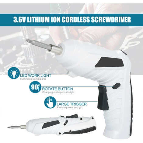 SUPERSELLER Tournevis Sans Fil 1300mAh USB Rechargeable Tournevis électrique Réglable 2 Position Perceuse Visseuse 6Nm Multifonctionnel Perceuse Électrique Outils Électriques - Blanche - Blanche 6 SUPERSELLER Tournevis Sans Fil 1300mAh USB Rechargeable Tournevis électrique Réglable 2 Position Perceuse Visseuse 6Nm Multifonctionnel Perceuse Électrique Outils Électriques - Blanche - Blanche – Image 4