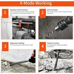 SUPERSELLER Perceuse à Percussion Rotative 21 V Sans Balais à 4 Fonctions, Poignée Réglable SDS-plus De 1 Pouce, Kit De Démolition De Perceuse Sans Fil à 980 Tr/min Avec 9 Accessoires Et Boîte De Transport - Prise EU Batterie 1x6.0Ah -Perceuse Soldes 2022 53820128 4