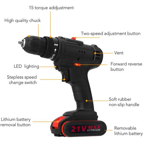 SUPERSELLER Perceuse Sans Fil à Percussion électrique Multifonctionnelle 21V Batterie Au Lithium Haute Puissance Perceuses à Main Rechargeables Sans Fil Maison Bricolage Outils électriques - UE-2 7 SUPERSELLER Perceuse Sans Fil à Percussion électrique Multifonctionnelle 21V Batterie Au Lithium Haute Puissance Perceuses à Main Rechargeables Sans Fil Maison Bricolage Outils électriques - UE-2 – Image 5