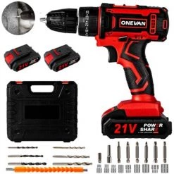 Perceuse Visseuse à Percussion Sans Fil 21V 3en1 40N.M ONEVAN - Avec 2 Batteries 24 Accessoires Et 1Boîte