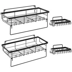 LIFCAUSAL Lot De 2 étagères De Douche Avec Porte-serviettes Lot De 2 Porte-savon Pour étagère De Salle De Bain Murale Perçage/Auto-adhésif Douche Panier De Rangement Support De Rangement Pour Toilettes Dortoir Cuisine