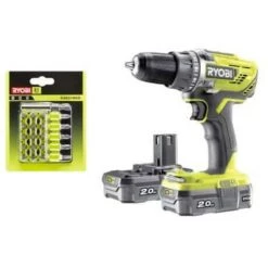 Pack RYOBI Perceuse Visseuse 18V OnePlus - 2 Batteries 2.0Ah - Chargeur Rapide 2.0Ah R18DD3-220S - 21 Accessoires De Vissage RAK21MSD
