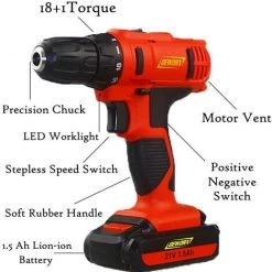 TEETOK Perceuse Visseuse Sans Fil 21V, Visseuse Sans Fil Avce 1 X 1500 MA Batterie Au Lithium, 42N.m, Perceuse Visseuse ¨¤ 2 Vitesses Avce 12 Pcs Accessoires -Perceuse Soldes 2022 54726917 2