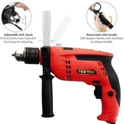 TEETOK Marteau Perforateur Filaire 240 V 650 W Perceuse ¨¤ Percussion ¨¦lectrique Puissante Avec Kit De 9 Embouts Variables 6 Vitesses Pour B¨¦ton, Ma?onnerie, Acier, Bois -Perceuse Soldes 2022 54726919 3