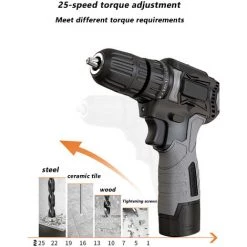 Cisea Perceuse électrique Sans Fil, Perceuse électrique 16.8 V 25 Nm, Mandrin Sans Clé 3/8", Lumière LED Intégrée, Tournevis électrique Compact Pour L'amélioration De L'habitat Et Le Projet De Bricolage -Perceuse Soldes 2022 55622365 3