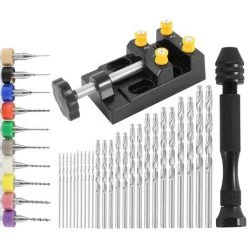 ZHUOXUAN 37 Pièces Mini Perceuse Modelisme à Main, Précision Pin Vise En Aluminium, Mini-forets PCB De 0,3-1,2 Mm Foret Fraise Twist 0,5-3,0mm, Outils De Forage à Main Pour DIY Sculpture Bois