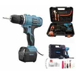 IZTOSS Perceuse Visseuse Sans Fil Psr 21v+ 2 Batteries Lithium + 36 Accessoires + Gants Professionnels - Bleu