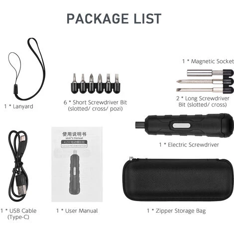 TANCYCO Kit De Mini Tournevis Sans Fil 4,2 V Avec 8 Embouts à Vis Fendus Cross Pozi, Outil à Main Tournevis électrique Type-C USB Rechargeable Tournevis à Main Rotation Avant/arrière, Avec Sac De Rangement à Fermeture éclair 5 TANCYCO Kit De Mini Tournevis Sans Fil 4,2 V Avec 8 Embouts à Vis Fendus Cross Pozi, Outil à Main Tournevis électrique Type-C USB Rechargeable Tournevis à Main Rotation Avant/arrière, Avec Sac De Rangement à Fermeture éclair – Image 3