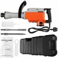 PROSTER Marteau De Démolition 1500W Marteau Piqueur De Démolition Marteau Piqueur électrique Robuste 1800 Tr/min 2 Burins Avec Gants Et Poignée Avant Pivotante à 360° Pour Creuser, Casser Des Trous