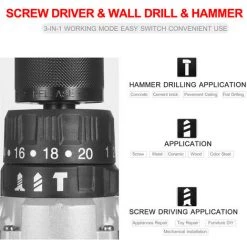 ASUPERMALL Perceuse-visseuse Sans Fil 21 V 6,0 A Couple Maximum 200 N.m Mandrin Sans Clé En Métal 1/2" 0-1550 RMP Perceuse à Percussion à Vitesse Variable Visseuse, 1 Batterie -Perceuse Soldes 2022 57126939 5