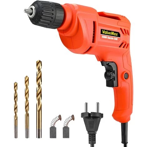 ValueMax Perceuse-Visseuse Filaire 500W, Perceuse/Visseuse 3000 Tr/min, Bouton De Vitesse Variable, Mandrin 3/8'', 3 Forets, Idéal Pour La Maison Et Le Bricolage 3 ValueMax Perceuse-Visseuse Filaire 500W, Perceuse/Visseuse 3000 Tr/min, Bouton De Vitesse Variable, Mandrin 3/8'', 3 Forets, Idéal Pour La Maison Et Le Bricolage