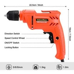 ValueMax Perceuse-Visseuse Filaire 500W, Perceuse/Visseuse 3000 Tr/min, Bouton De Vitesse Variable, Mandrin 3/8'', 3 Forets, Idéal Pour La Maison Et Le Bricolage 8 ValueMax Perceuse-Visseuse Filaire 500W, Perceuse/Visseuse 3000 Tr/min, Bouton De Vitesse Variable, Mandrin 3/8'', 3 Forets, Idéal Pour La Maison Et Le Bricolage -Perceuse Soldes 2022 57218680 2