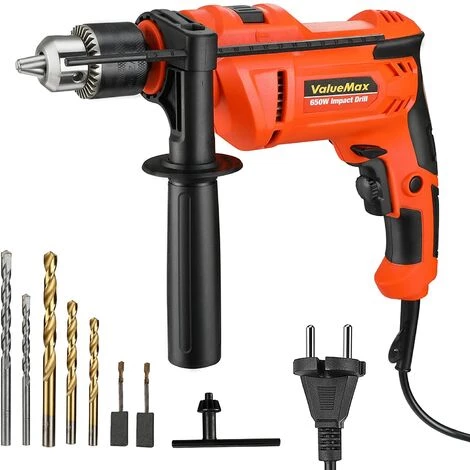 ValueMax Perceuse à Percussion Filaire 650 W, 2 Modes Perceuse Et Marteau, Mandrin De 13 Mm à Vitesse Variable, Perforateur Electrique Avec 3 Forets Hélicoïdaux Et 2 Forets à Béton 3 ValueMax Perceuse à Percussion Filaire 650 W, 2 Modes Perceuse Et Marteau, Mandrin De 13 Mm à Vitesse Variable, Perforateur Electrique Avec 3 Forets Hélicoïdaux Et 2 Forets à Béton