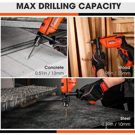 ValueMax Perceuse à Percussion Filaire 650 W, 2 Modes Perceuse Et Marteau, Mandrin De 13 Mm à Vitesse Variable, Perforateur Electrique Avec 3 Forets Hélicoïdaux Et 2 Forets à Béton 7 ValueMax Perceuse à Percussion Filaire 650 W, 2 Modes Perceuse Et Marteau, Mandrin De 13 Mm à Vitesse Variable, Perforateur Electrique Avec 3 Forets Hélicoïdaux Et 2 Forets à Béton – Image 5