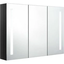 NOVA Miroir De Salle De Bain Moderne Et élégant 3 Portes Et Bandes LED 89x12x62 Cm Armoire De Salle De Bain à Miroir LED 89x14x62 Cm Noir Brillant -Perceuse Soldes 2022 57224273 3