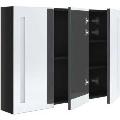 NOVA Miroir De Salle De Bain Moderne Et élégant 3 Portes Et Bandes LED 89x12x62 Cm Armoire De Salle De Bain à Miroir LED 89x14x62 Cm Noir Brillant -Perceuse Soldes 2022 57224273 4