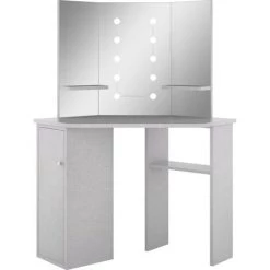 NOVA Table De Toilettes De Maquillette Angulaire Maquille De Toilette Maquilleur 1 Porte Et Miroir à LED Coiffeuse D'angle Avec LED Gris Béton 111x54x141,5 Cm -Perceuse Soldes 2022 57225239 2