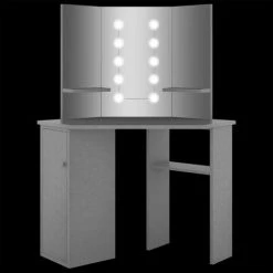 NOVA Table De Toilettes De Maquillette Angulaire Maquille De Toilette Maquilleur 1 Porte Et Miroir à LED Coiffeuse D'angle Avec LED Gris Béton 111x54x141,5 Cm -Perceuse Soldes 2022 57225239 3