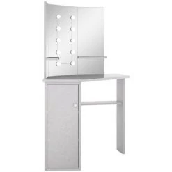 NOVA Table De Toilettes De Maquillette Angulaire Maquille De Toilette Maquilleur 1 Porte Et Miroir à LED Coiffeuse D'angle Avec LED Gris Béton 111x54x141,5 Cm -Perceuse Soldes 2022 57225239 4