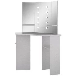 NOVA Table De Toilettes De Maquillette Angulaire Maquille De Toilette Maquilleur 1 Porte Et Miroir à LED Coiffeuse D'angle Avec LED Gris Béton 111x54x141,5 Cm -Perceuse Soldes 2022 57225239 5
