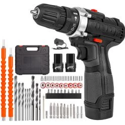 DECKON Perceuse Visseuse Batterie 18 V, Perceuse Visseuse Avec 2 X 2000 MAh Batterie Au Lithium, 2 Vitesses, Visseuse Batterie Avec 54 Accessoires Pour Percer Murs, Bois, Métal