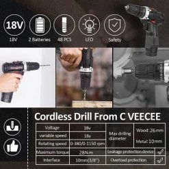 DECKON Perceuse Visseuse Batterie 18 V, Perceuse Visseuse Avec 2 X 2000 MAh Batterie Au Lithium, 2 Vitesses, Visseuse Batterie Avec 54 Accessoires Pour Percer Murs, Bois, Métal -Perceuse Soldes 2022 57241667 3