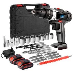 Perceuse Visseuse à Percussion Sans Fil 25Nm 10mm 2-Speed Avec 2*88VF Batteries + 24 Accessories, 3 Torque Stage Marteau Visseuse électrique - Onevan