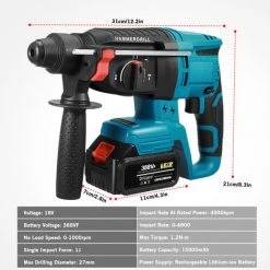 JMAX Perforateur Burineur 125mm Sans Fil Électrique 18V Avec 1x Batterie -Perceuse Soldes 2022 57641324 4