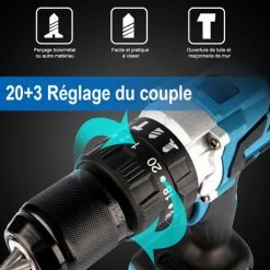 Perceuse Visseuse à Percussion 18V 3en1 20+3 90nm Convient Pour Batterie Makita Perceuse-visseuse Sans Fil Visseuse à Couple Sans Balais Onevan - Avec 2*batterie -Perceuse Soldes 2022 57879184 4