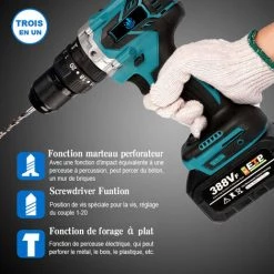 ONEVAN Perceuse Visseuse à Percussion 18V 3en1 20+3 90nm Convient Pour Batterie Makita Perceuse-visseuse Sans Fil Visseuse à Couple Sans Balais - Avec 2*batterie -Perceuse Soldes 2022 57879187 5