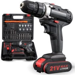 Cisea Perceuse électrique Multifonctionnelle Tournevis 21V Batterie Au Lithium Domestique Outil De Poinçonnage Domestique Pour Percer Le Mur Bois Métal