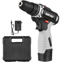 TANCYCO Perceuse Sans Fil Portable 16,8 V Mandrin 3/8" Réglage De Vitesse 25 + 1 Perceuse électrique Portative Avec Indicateur De Batterie Lampe De Travail LED 2 Vitesses Variables Couple Max 25 N.m Comprend 1500 MAh