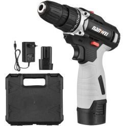 TANCYCO Perceuse Sans Fil Portable 16,8 V Mandrin 3/8" Réglage De Vitesse 25 + 1 Perceuse électrique Portative Avec Indicateur De Batterie Lampe De Travail LED 2 Vitesses Variables Couple Max 25 N.m Comprend 1500 MAh