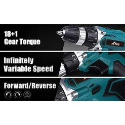 GRID COOL Perceuse Visseuse Sans Fil, 21V Visseuse Devisseuse10mm Mandrin Auto-serrant, 18+1 Réglages De Couple & 2 Vitesses, -Perceuse Soldes 2022 58347196 3