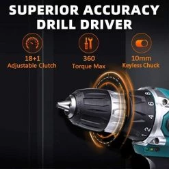 GRID COOL Perceuse Visseuse Sans Fil, 21V Visseuse Devisseuse10mm Mandrin Auto-serrant, 18+1 Réglages De Couple & 2 Vitesses, -Perceuse Soldes 2022 58347196 4