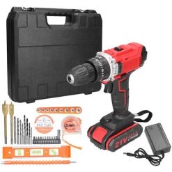 TANCYCO Ménage 3in1 21V Multifuctional Impact Flat Drill Mini Electric Screwdriver 2 Speeds Commutable Rotation Ways Adjustment 25 + 1 Gears Of Torques Adjustable (1pcs Battery)