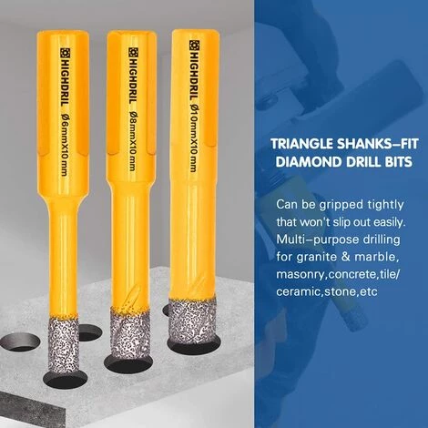 HIASDFLS Forets Diamantés De 6/6/8/10 Mm De Diamètre Pour Béton, Granit, Marbre, Verre, Porcelaine, Carrelage, Maçonnerie, Brique, Tige Triangulaire(Lot De 5 ) 7 HIASDFLS Forets Diamantés De 6/6/8/10 Mm De Diamètre Pour Béton, Granit, Marbre, Verre, Porcelaine, Carrelage, Maçonnerie, Brique, Tige Triangulaire(Lot De 5 ) – Image 5