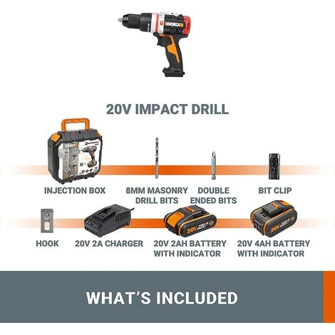 WORX 18V(20V MAX) Perceuse à Percussion WX354.1, Moteur Sans Balai, PowerShare 7 WORX 18V(20V MAX) Perceuse à Percussion WX354.1, Moteur Sans Balai, PowerShare – Image 5