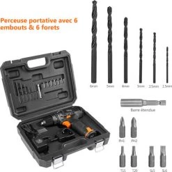 TODOT Perceuse Visseuse à Percussion Sans Fil 12V, 24pcs, Outil De Réglage Du Moteur Couple 1500 MAh, - PCD01B -Perceuse Soldes 2022 58757977 2