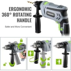 WORKPRO Perforateur Electrique 850W, Perceuse à Percussion Filaire De Perceuse 3000 Tr/min, Marteau Et Perceuse 2 En 1 Avec Poignée Rotative à 360°, 3 Forets Hélicoïdaux Et 2 Forets à Béton -Perceuse Soldes 2022 58974825 5