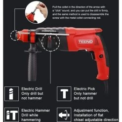 Marteau Perforateur Filaire 800W SDS-plus, 26 Mm TEENO - Rouge -Perceuse Soldes 2022 59006559 3
