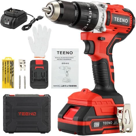 Brushless Perceuse-visseuse Sans Fil TEENO, Perceuse Visseuse A Percussion,2×2.0 Ah Batteries, 20+3 Réglages De Couple Et 2 Vitesses - Rouge 3 Brushless Perceuse-visseuse Sans Fil TEENO, Perceuse Visseuse A Percussion,2×2.0 Ah Batteries, 20+3 Réglages De Couple Et 2 Vitesses - Rouge