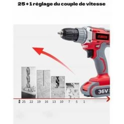 BEICHEN Perceuse à Main électrique Domestique Perceuse Visseuse Sans Fil 36V,25+1 Réglages De Couple Mandrin Avec Clé 10mm 2 Vitesses -Perceuse Soldes 2022 59007730 2