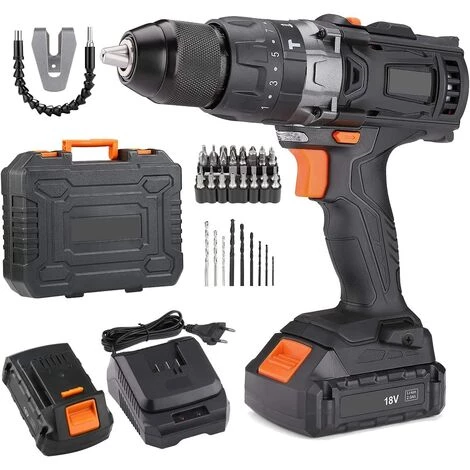 JOORRT Perceuse Visseuse Sans Fil Perceuse A Percussion 18V 35Nm 2 Batteries Au Lithium-ion 2.0Ah Mandrin Métal Auto-sérrant 13mm 2 Vitesses Charge Rapide 1h 43pcs Accessoires 3 JOORRT Perceuse Visseuse Sans Fil Perceuse A Percussion 18V 35Nm 2 Batteries Au Lithium-ion 2.0Ah Mandrin Métal Auto-sérrant 13mm 2 Vitesses Charge Rapide 1h 43pcs Accessoires