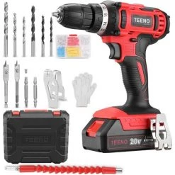 Perceuse Visseuse Sans Fil 20V TEENO,1*2A Batterie Visseuse Devisseuse Sans Fil(Une Batterie) - Rouge
