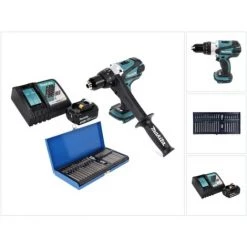 Makita DDF 458 RF1 Perceuse-visseuse Sans Fil 18 V 91 Nm + 1x Batterie 3,0 Ah + Chargeur + Jeu D'embouts - 40 Pièces