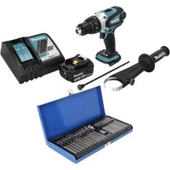 Makita DHP 458 RF1 Perceuse-visseuse à Percussion Sans Fil 18 V 91 Nm + 1x Batterie 3,0 Ah + Chargeur + Jeu D'embouts - 40 Pièces -Perceuse Soldes 2022 59331937 2