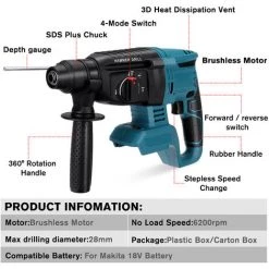 JMAX Perforateur-burineur Marteau Perforateur Sans Fil Avec Batterie -Perceuse Soldes 2022 59492284 3