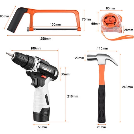 Perceuse NANWEI Kit D'outils Complet Boîte à Outils électrique Multiple Kit De Quincaillerie Pour Outils à Main Domestiques 16, 8 V 2 Vitesses Au Lithium Perceuse électrique Et Scie à Métaux Et Tournevis Magnétique à Fente Et Croisé Et Ruban En Acier Et R 7 Perceuse NANWEI Kit D'outils Complet Boîte à Outils électrique Multiple Kit De Quincaillerie Pour Outils à Main Domestiques 16, 8 V 2 Vitesses Au Lithium Perceuse électrique Et Scie à Métaux Et Tournevis Magnétique à Fente Et Croisé Et Ruban En Acier Et R – Image 5